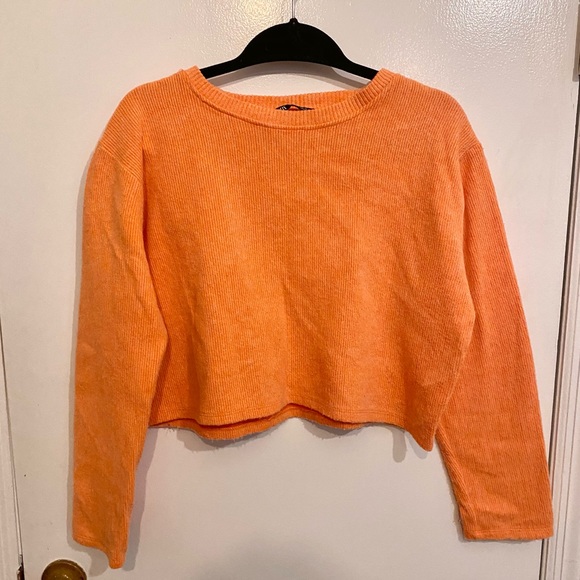 Zara Soft Feel Cropped Long Sleeve Sweater in Orange - Picture 2 of 4